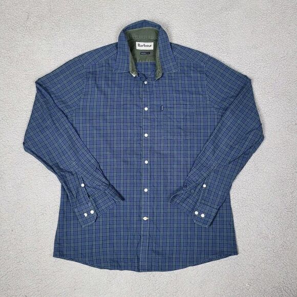 Barbour Shirt Mens XL Blue Green Plaid Flannel Casual Outdoor Tailored Fit